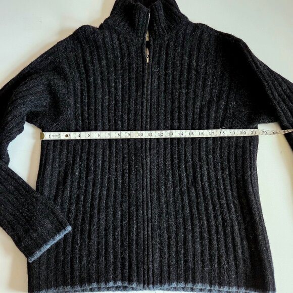 J.Crew 100% wool Shetland men black sweater w/blue trim and zipper on the front. - Picture 4 of 7